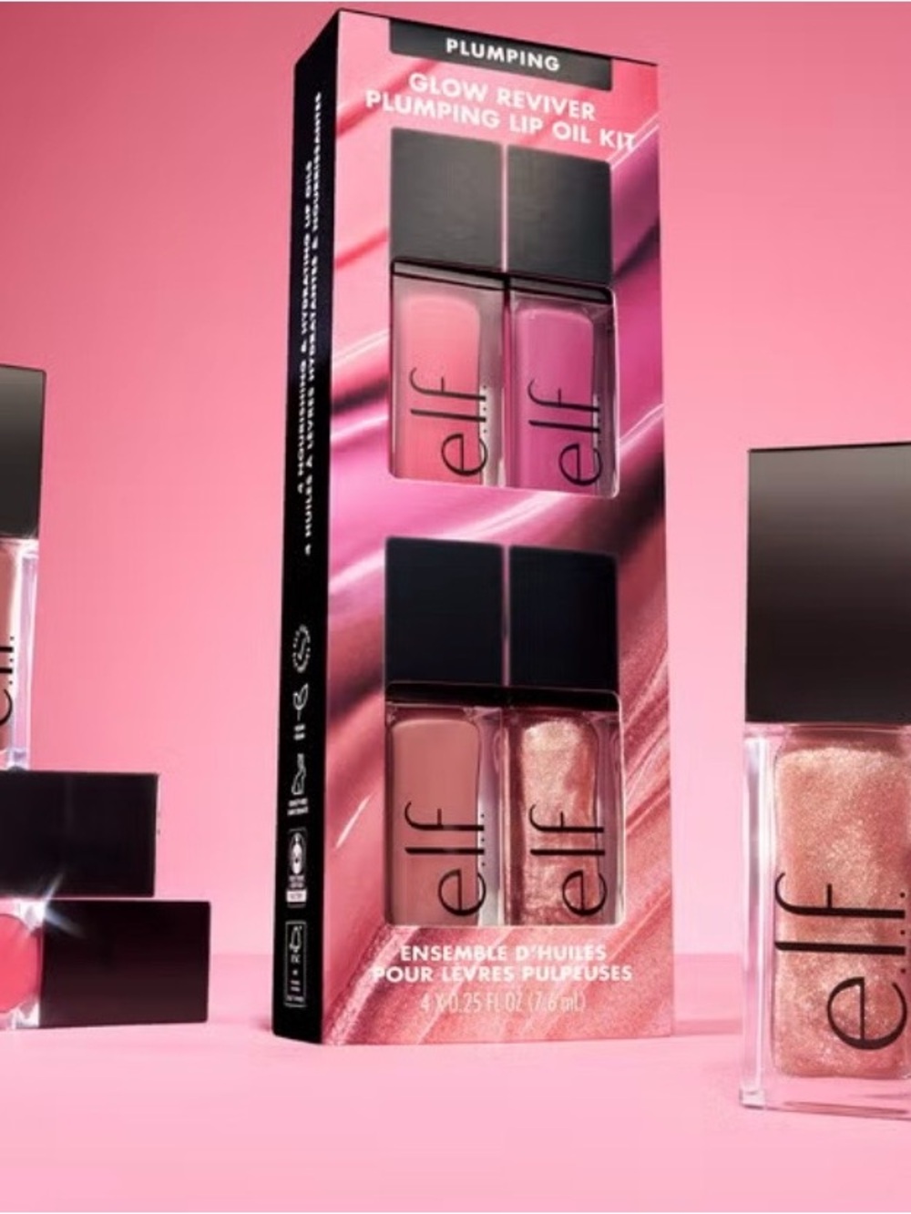ELF Glow Reviver Plumping Lip Oil Kit - Pink, Rose Gold, Nude